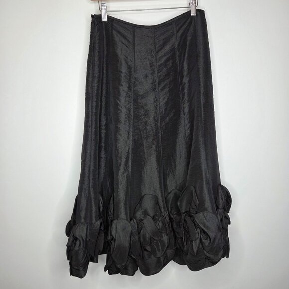 KM Collections Milla Bell Womens Black Ruffle Midi Skirt Size 8 Fairy Core Artsy - Picture 4 of 10